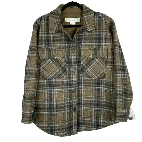 Treasure & Bond Brown And Blu La Tarten Shacket With Pockets Size XL - Picture 1 of 11